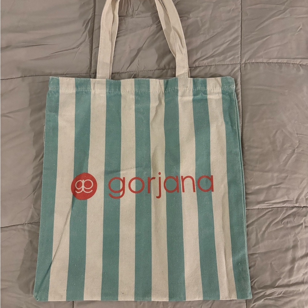 Gorjana Teal and Cream Striped Tote